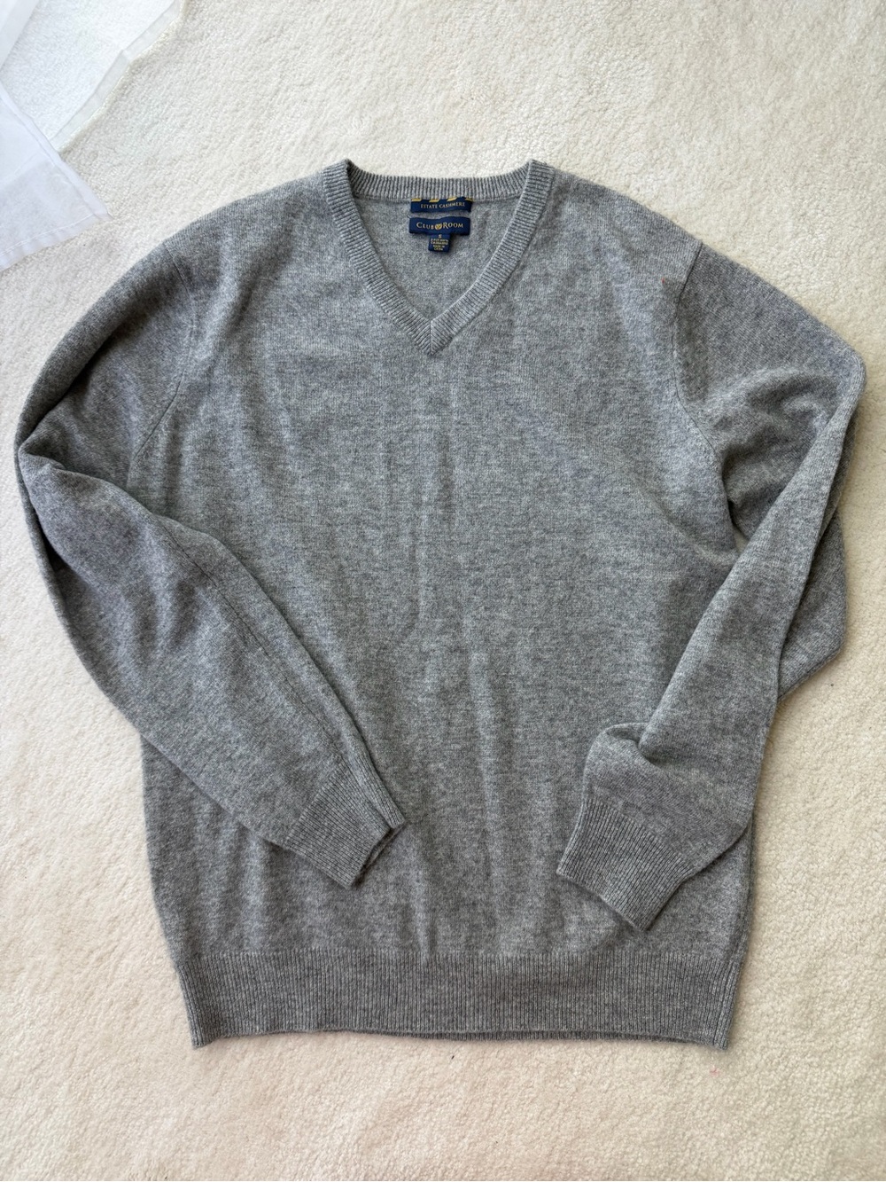 Club Room V-Neck 100% Estate Cashmere Grey Sweater